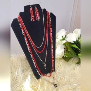 Paparazzi Intensely Industrial Red Chain Necklace & Earrings Set 🌴